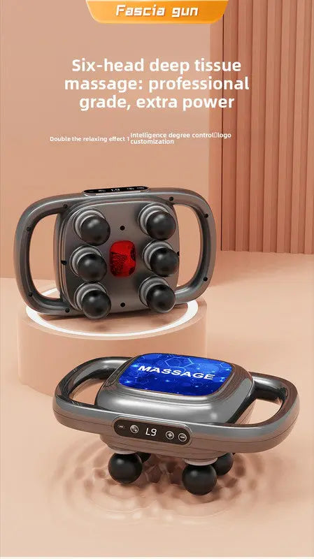 6-Head Deep Tissue Percussion Massager - Cordless Electric Muscle Gun with Red Light Therapy - 9 Speed Dual Handle Body Relaxer for Back & Legs - Ivory White Wholesale Hub
