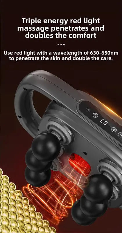 6-Head Deep Tissue Percussion Massager - Cordless Electric Muscle Gun with Red Light Therapy - 9 Speed Dual Handle Body Relaxer for Back & Legs - Ivory White Wholesale Hub