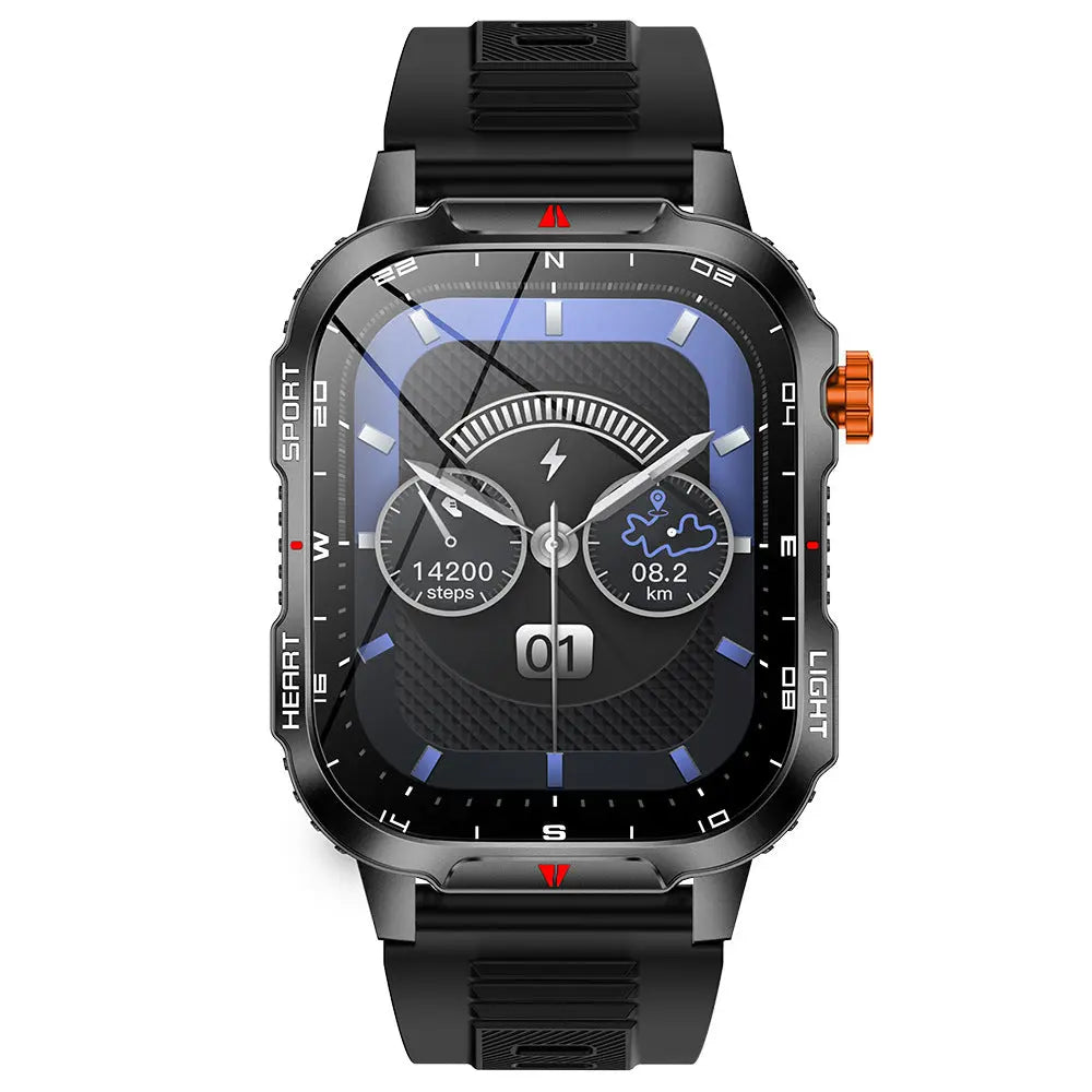 Rugged Outdoor Smart Watch for Men - 1100mAh Extra Long Battery with LED Flashlight & Compass - 2.01" HD Screen Bluetooth Calling IP68 Waterproof Fitness Tracker - Black Wholesale Hub