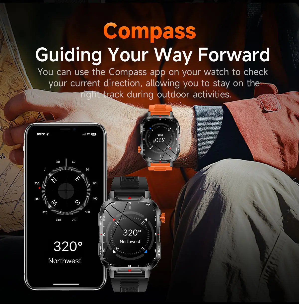 Rugged Outdoor Smart Watch for Men - 1100mAh Extra Long Battery with LED Flashlight & Compass - 2.01" HD Screen Bluetooth Calling IP68 Waterproof Fitness Tracker - Camouflage Color Wholesale Hub