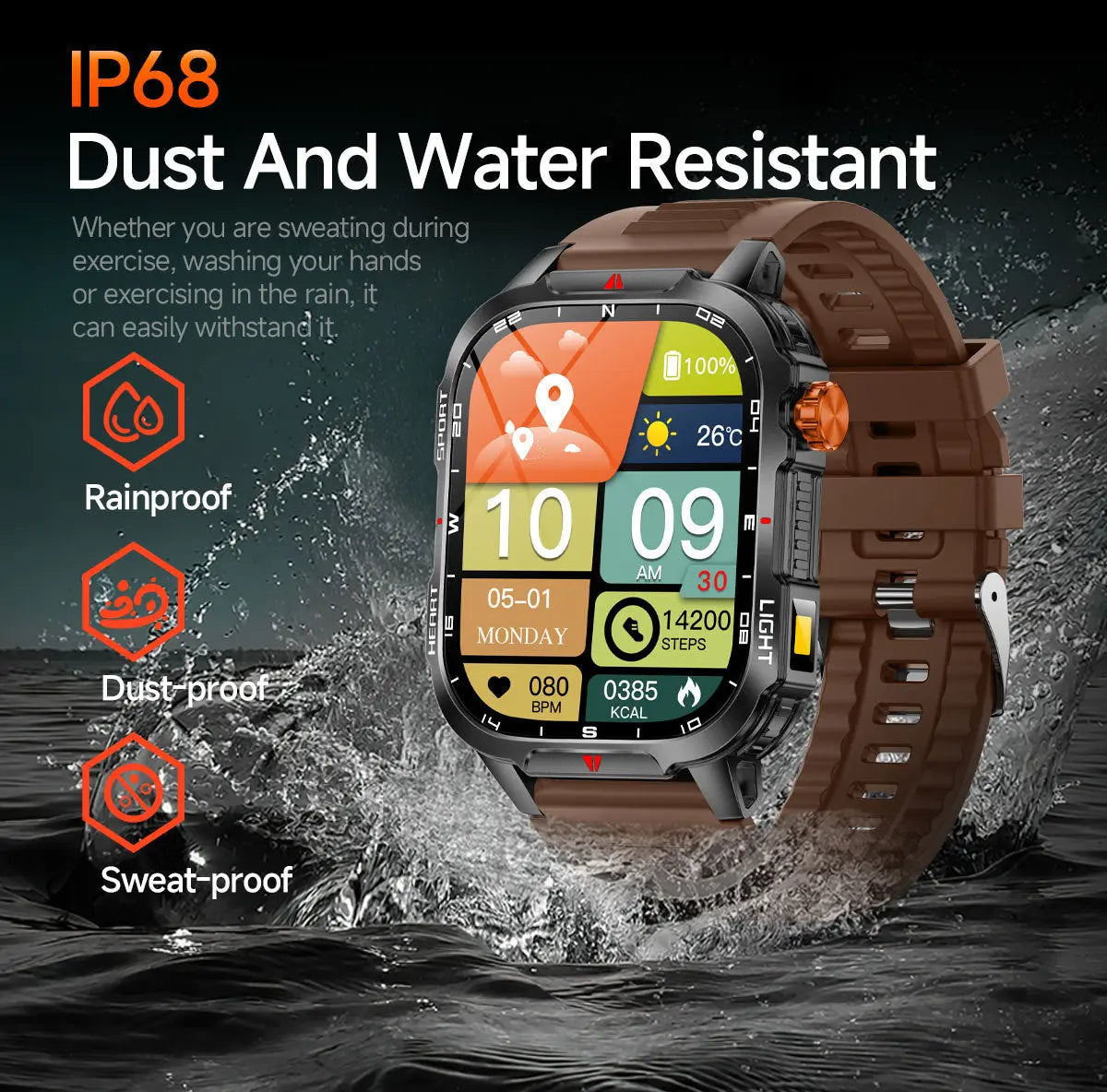 Rugged Outdoor Smart Watch for Men - 1100mAh Extra Long Battery with LED Flashlight & Compass - 2.01" HD Screen Bluetooth Calling IP68 Waterproof Fitness Tracker - Camouflage Color Wholesale Hub