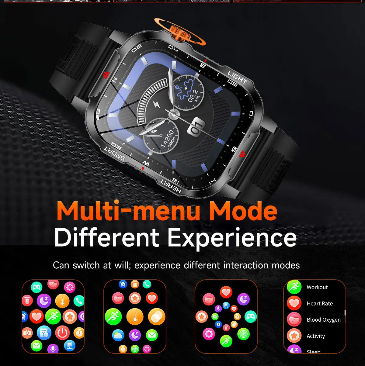 Rugged Outdoor Smart Watch for Men - 1100mAh Extra Long Battery with LED Flashlight & Compass - 2.01" HD Screen Bluetooth Calling IP68 Waterproof Fitness Tracker - Camouflage Color Wholesale Hub