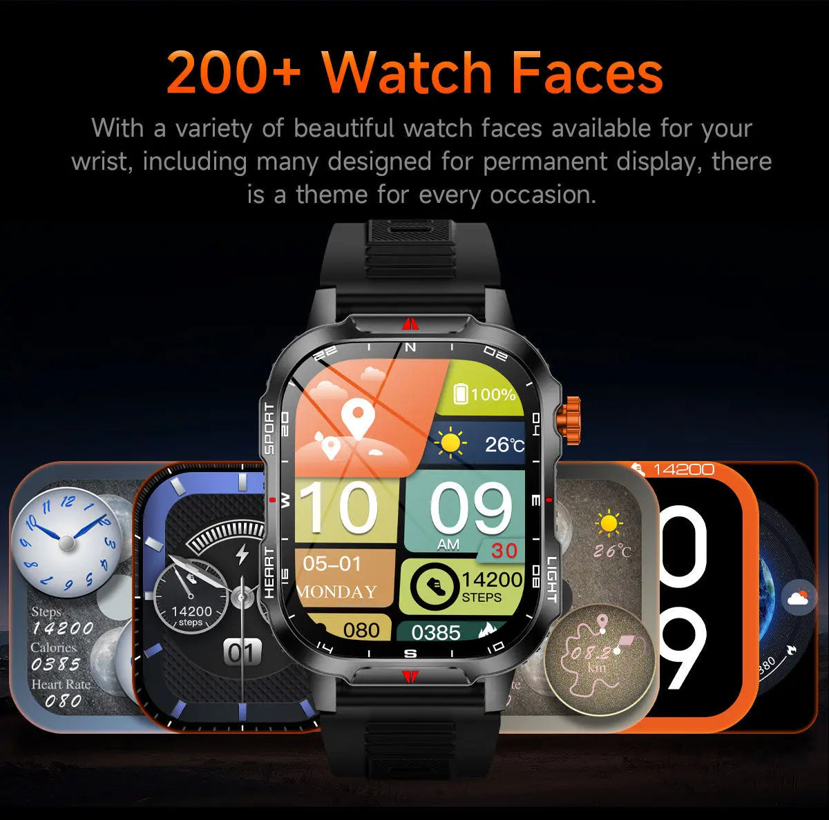 Rugged Outdoor Smart Watch for Men - 1100mAh Extra Long Battery with LED Flashlight & Compass - 2.01" HD Screen Bluetooth Calling IP68 Waterproof Fitness Tracker - Camouflage Color Wholesale Hub