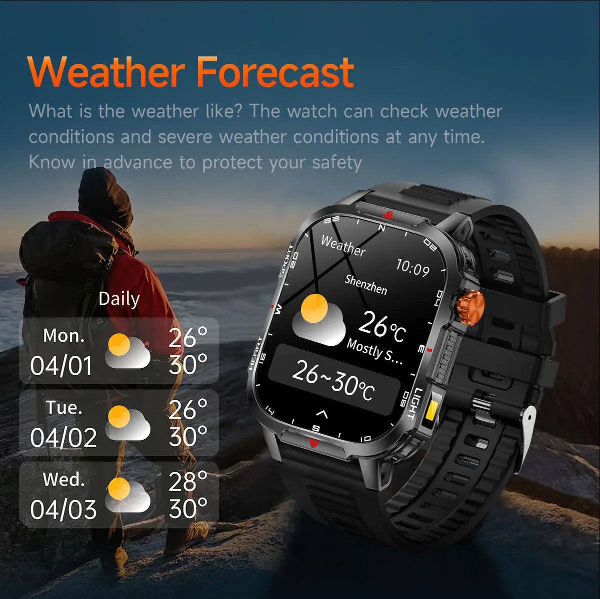 Rugged Outdoor Smart Watch for Men - 1100mAh Extra Long Battery with LED Flashlight & Compass - 2.01" HD Screen Bluetooth Calling IP68 Waterproof Fitness Tracker - Camouflage Color Wholesale Hub