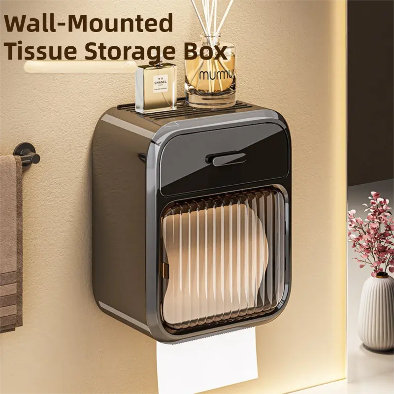 Latte No-Drill Wall Mounted Toilet Paper Holder with Storage Shelf and Drawer - Waterproof Bathroom Tissue Dispenser for Roll & Face Tissue Wholesale Hub