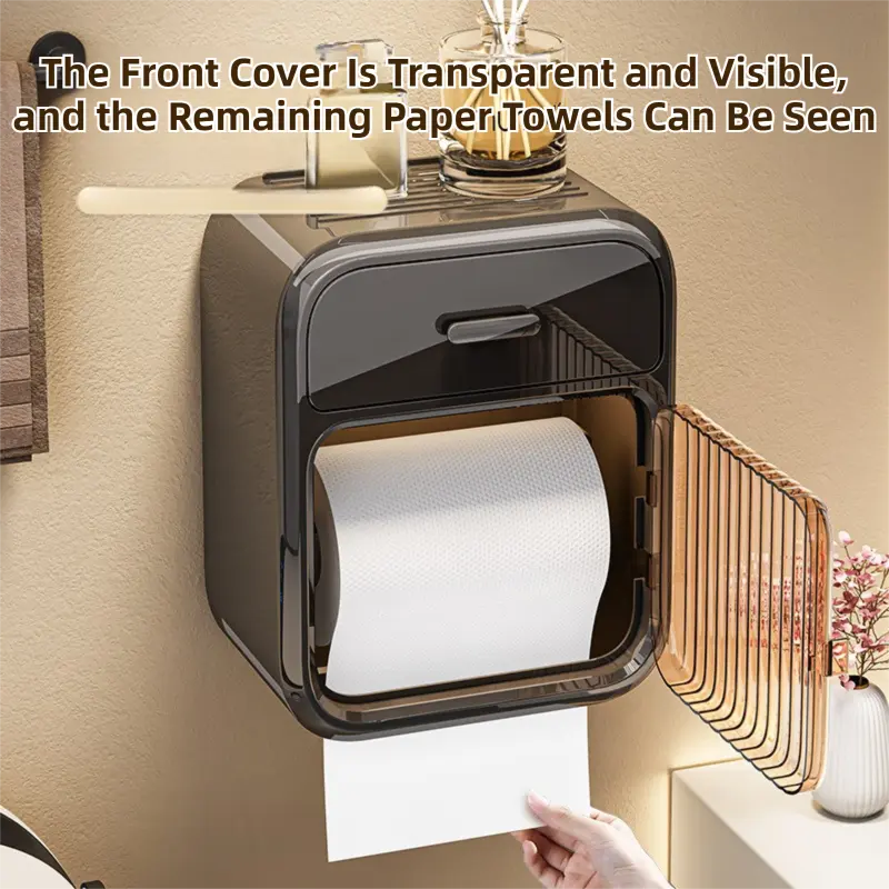 Latte No-Drill Wall Mounted Toilet Paper Holder with Storage Shelf and Drawer - Waterproof Bathroom Tissue Dispenser for Roll & Face Tissue Wholesale Hub