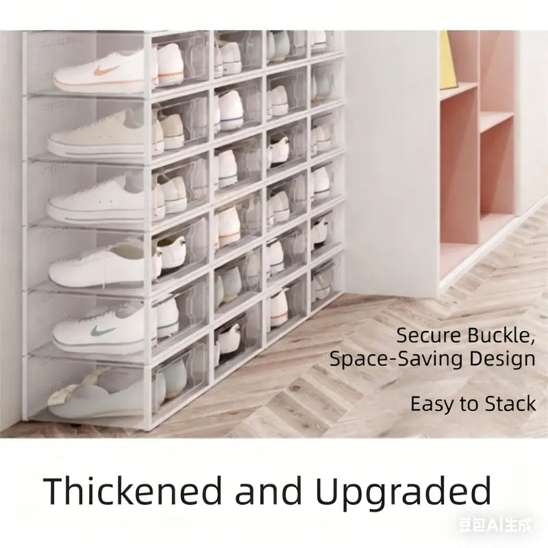 2-Pack Black Clear Stackable Shoe Storage Organizer Boxes - Durable Plastic Sneaker Display and Closet Storage Containers with Magnetic Drop Front Wholesale Hub