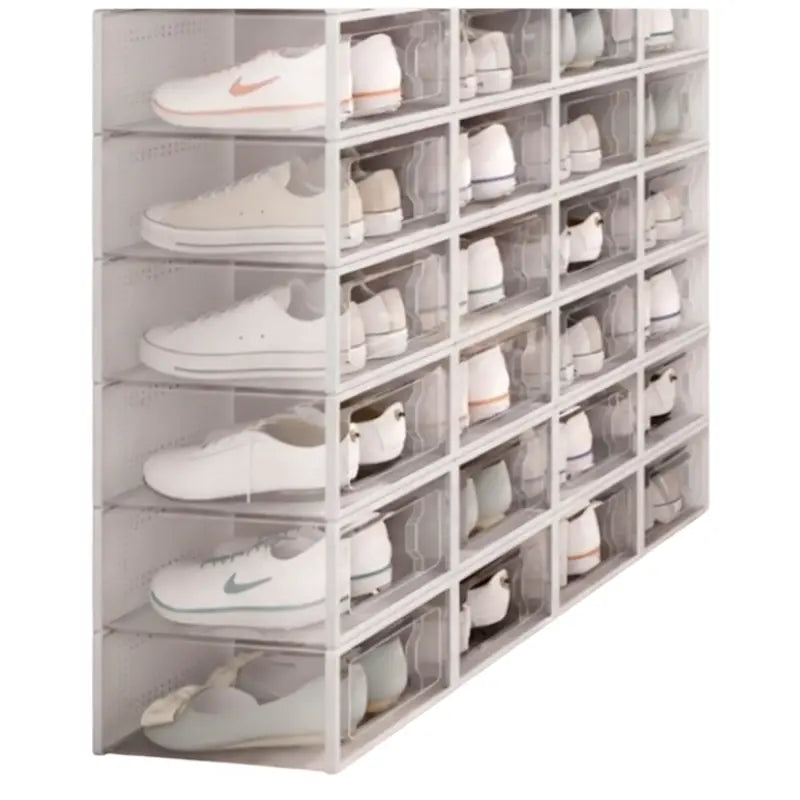 2-Pack White Clear Stackable Shoe Storage Organizer Boxes - Durable Plastic Sneaker Display and Closet Storage Containers with Magnetic Drop Front Wholesale Hub
