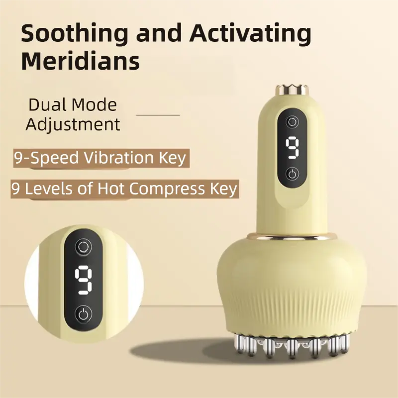 2-in-1 Portable Electric Gua Sha Meridian Massager Tool - 9-Gear Vibration & Soothing Heat Therapy with Red Light Heat and Magnetic Wave Wholesale Hub