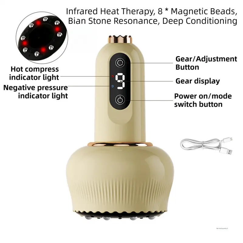 3-in-1 Portable Electric Gua Sha Meridian Cupping Massager Tool With 4 Cupping - 9-Gear Vibration & Soothing Heat Therapy Integrated Red Light Heat & EMS Magnetic Wave Wholesale Hub