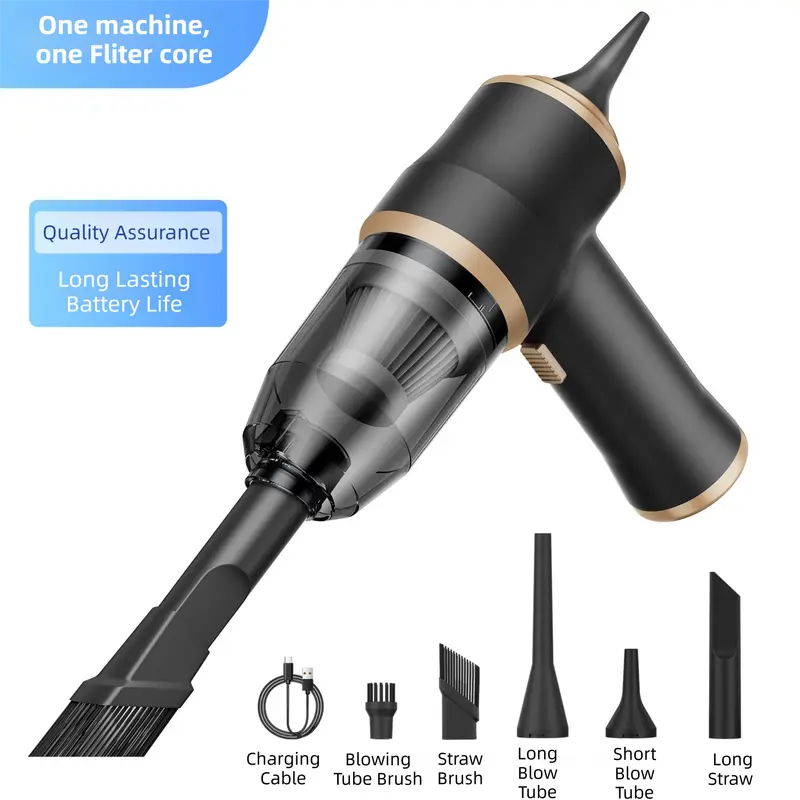 4-in1 Black Wireless Compact Handheld Car Vacuum Cleaner & Air Duster with 5 Nozzles/Brushes- 5300 Pa High Power Blower/Suction Tool for Auto, Home & Office Wholesale Hub