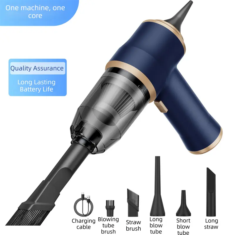 4-in1 Blue Wireless Compact Handheld Car Vacuum Cleaner & Air Duster with 5 Nozzles/Brushes- 5300 Pa High Power Blower/Suction Tool for Auto, Home & Office Wholesale Hub