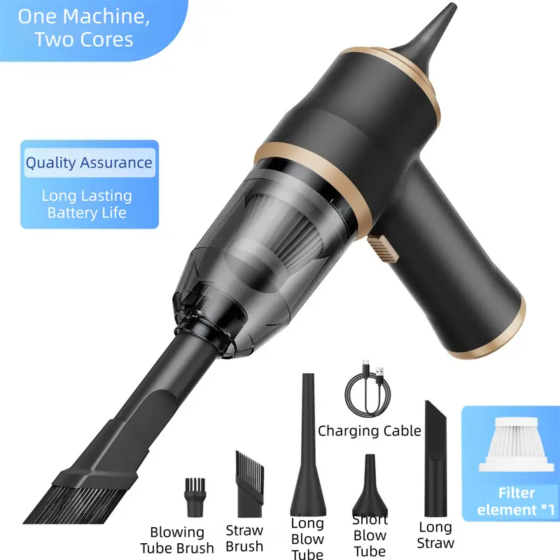 4-in1 Black Wireless Compact Handheld Car Vacuum Cleaner & Air Duster with 5 Nozzles/Brushes- 15000 Pa Ultra-Powerful Blower/Suction Tool for Auto, Home & Office Wholesale Hub