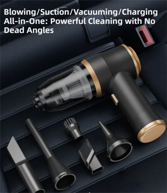 4-in1 Blue Wireless Compact Handheld Car Vacuum Cleaner & Air Duster with 5 Nozzles/Brushes- 15000 Pa Ultra-Powerful Blower/Suction Tool for Auto, Home & Office Wholesale Hub
