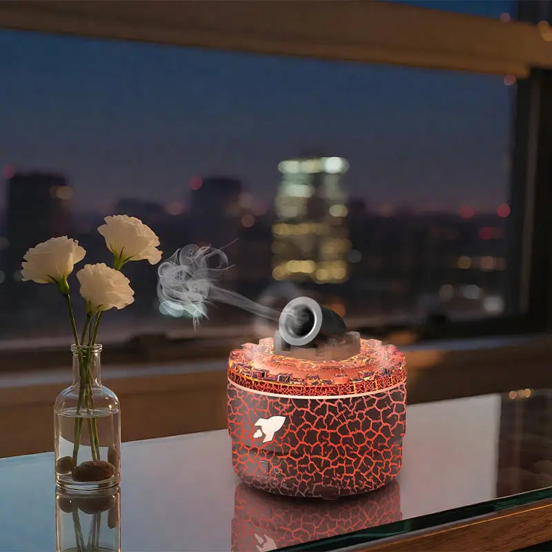 176 Black Simulation Turret Diffuser & Humidifier - Smart Timer Ultrasonic Mister with Volcano Lava Crack Shell and Colorful Light Wholesale Hub