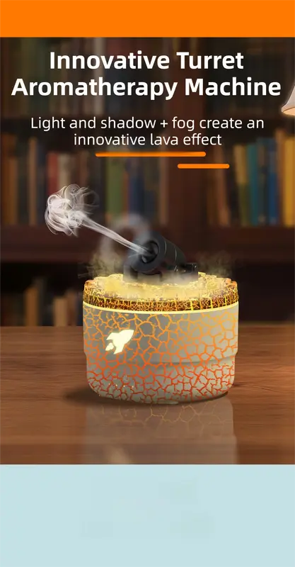 176 Black Simulation Turret Diffuser & Humidifier - Smart Timer Ultrasonic Mister with Volcano Lava Crack Shell and Colorful Light Wholesale Hub