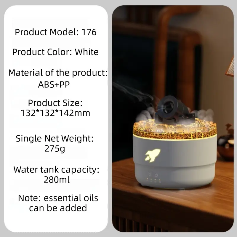 176 White Simulation Turret Diffuser & Humidifier - Smart Timer Ultrasonic Mister with Volcano Lava Crack Shell and Colorful Light Wholesale Hub