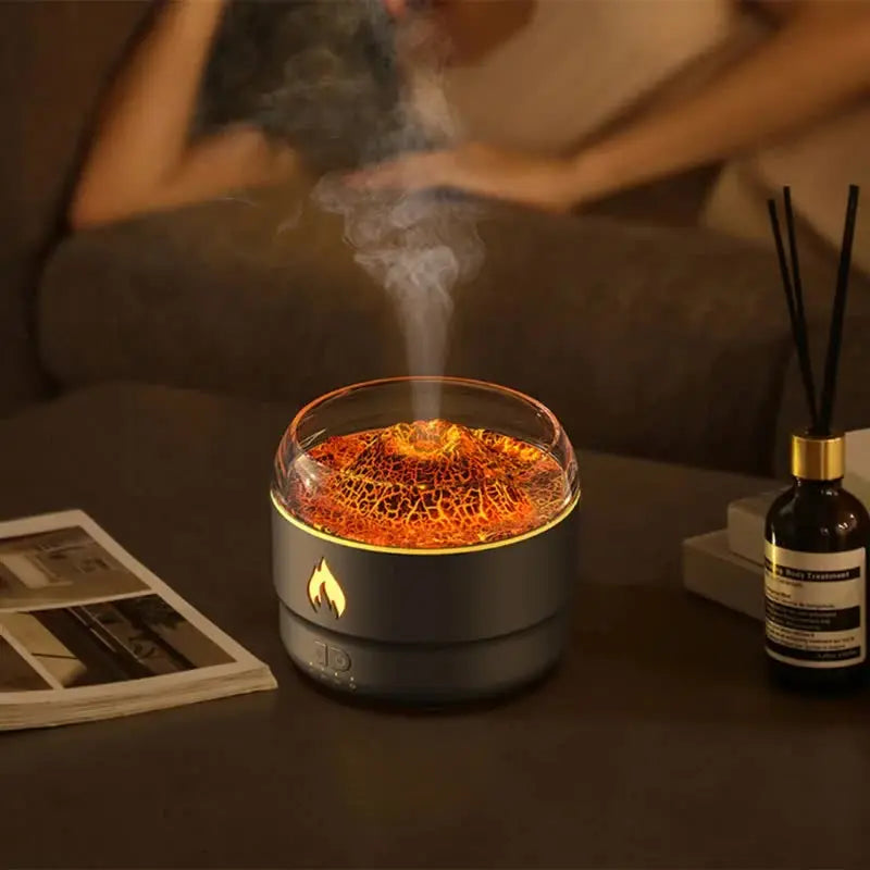 167 Black Simulation Volcano Diffuser & Humidifier - Smart Timer Ultrasonic Mister with Volcano Lava Crack Shell and Colorful Light Wholesale Hub