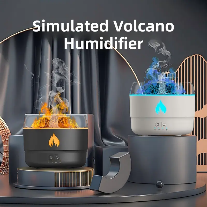167 Black Simulation Volcano Diffuser & Humidifier - Smart Timer Ultrasonic Mister with Volcano Lava Crack Shell and Colorful Light Wholesale Hub