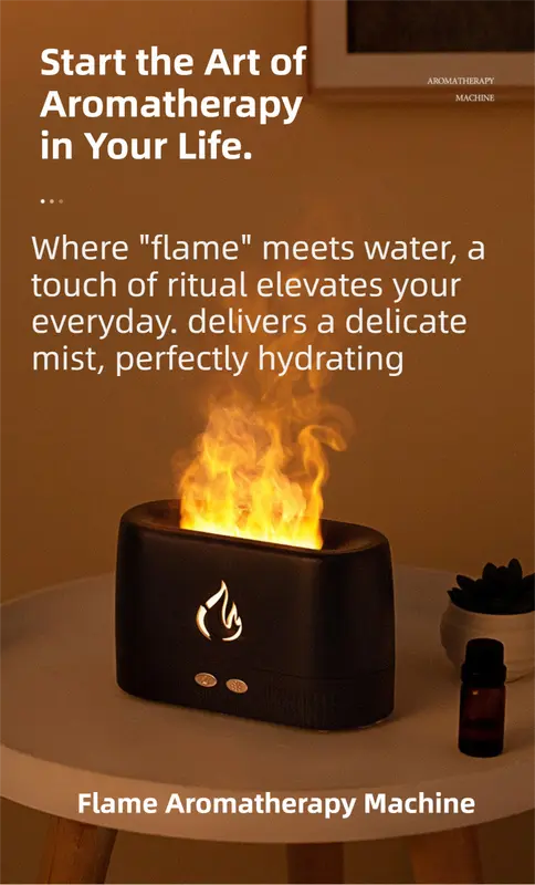 Black 3D Simulation Flame Aroma Diffuser & Humidifier - Ultrasonic Desktop Mister with 7-Color LED Light and Automatic Scent Spray (200ML) Wholesale Hub