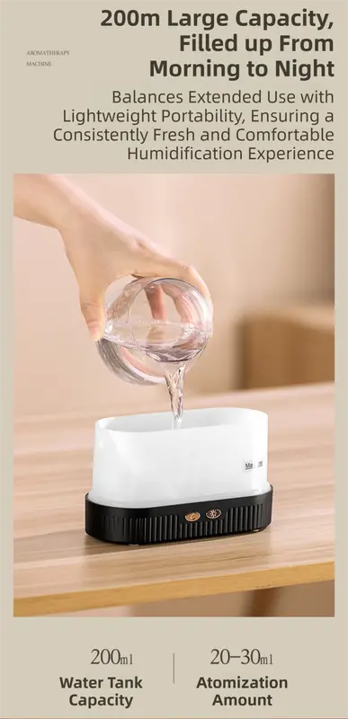 Black 3D Simulation Flame Aroma Diffuser & Humidifier - Ultrasonic Desktop Mister with 7-Color LED Light and Automatic Scent Spray (200ML) Wholesale Hub