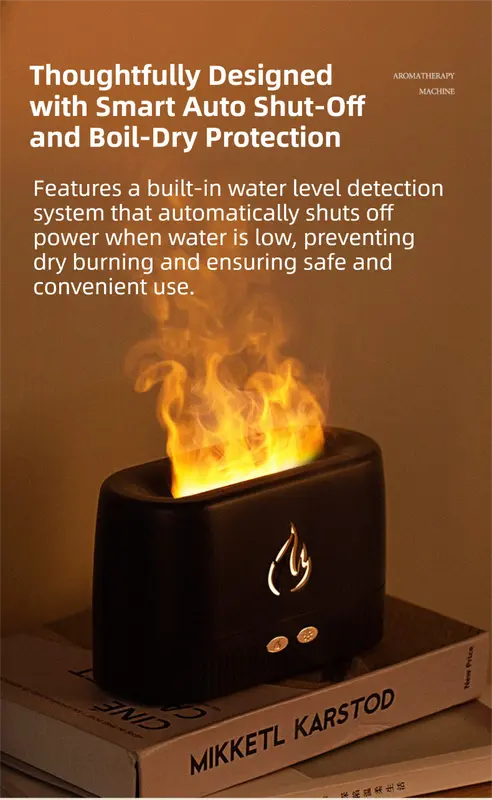 Black 3D Simulation Flame Aroma Diffuser & Humidifier - Ultrasonic Desktop Mister with 7-Color LED Light and Automatic Scent Spray (200ML) Wholesale Hub