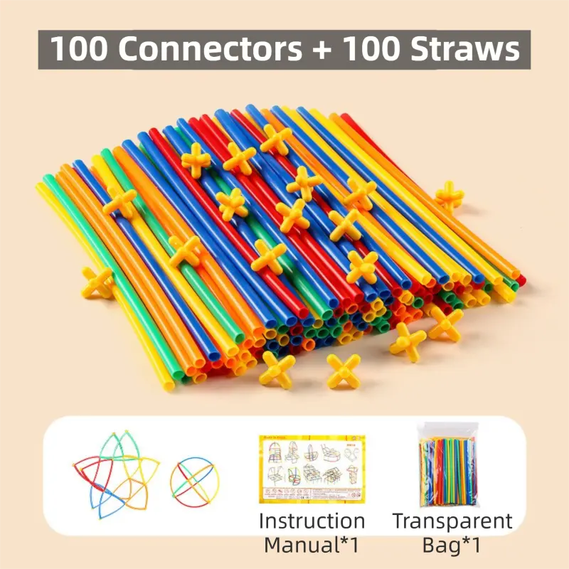 Soft Straw & Pipe Connector Building Blocks Toy - 200 Pcs Interlocking Construction Set, Educational Puzzle Toy for Kindergarten Wholesale Hub