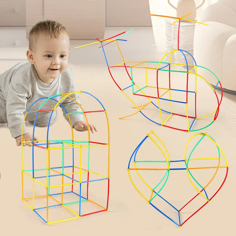 Soft Straw & Pipe Connector Building Blocks Toy - 200 Pcs Interlocking Construction Set, Educational Puzzle Toy for Kindergarten Wholesale Hub