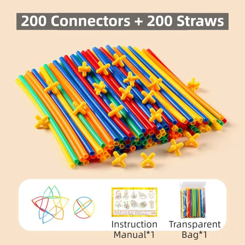 Soft Straw & Pipe Connector Building Blocks Toy - 400 Pcs Interlocking Construction Set, Educational Puzzle Toy for Kindergarten Wholesale Hub