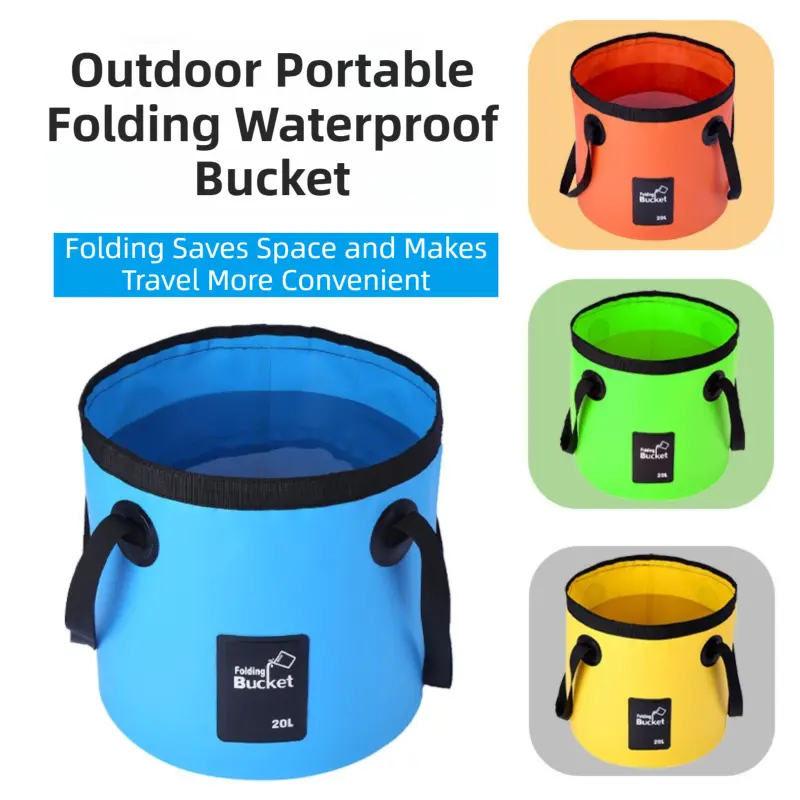 20L Orange Outdoor PVC Folding Water Bucket - Portable Fishing Barrel, Camping Water Storage, Car Washing Bag Wholesale Hub
