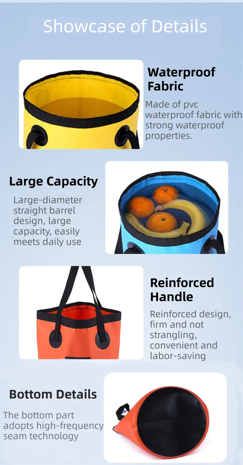 20L Yellow Outdoor PVC Folding Water Bucket - Portable Fishing Barrel, Camping Water Storage, Car Washing Bag Wholesale Hub