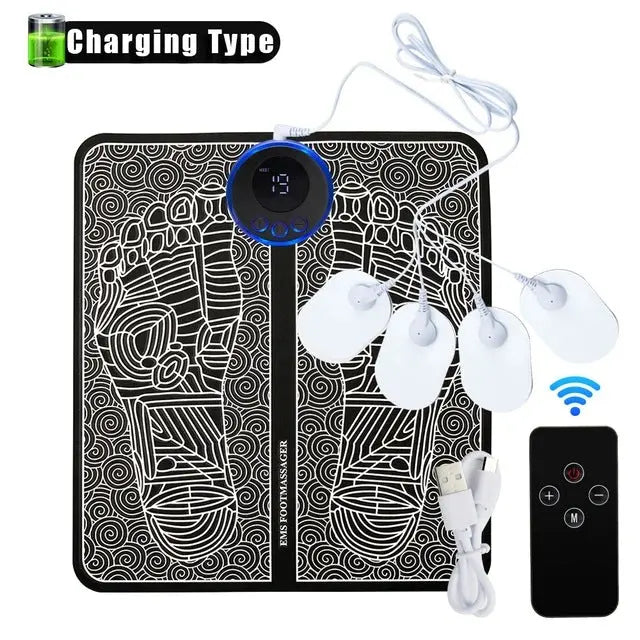 EMS Foot Massager Mat With 4 Adhesive Pads & Remote Control - Pulse Device for Foot Reflexology, Deep Tissue Massage, and Acupressure Stimulation Wholesale Hub