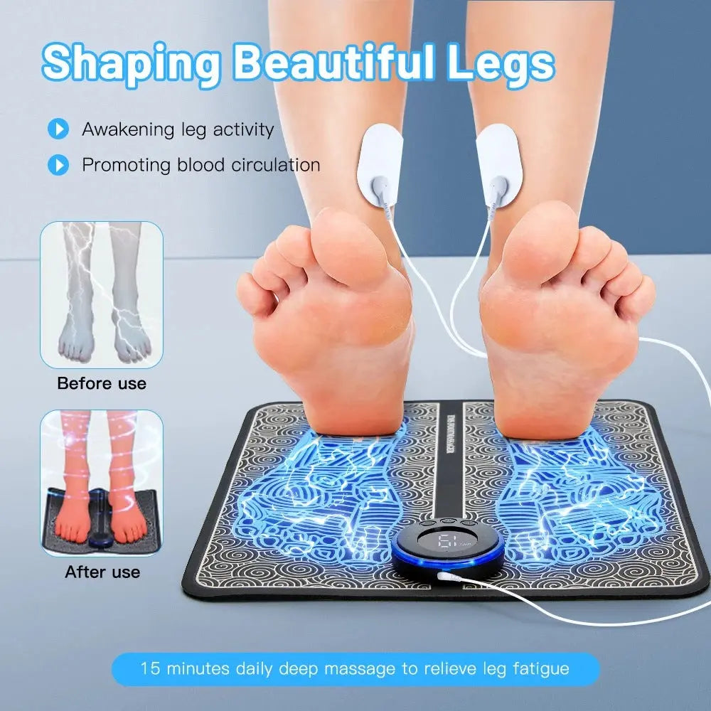 EMS Foot Massager Mat With 4 Adhesive Pads & Remote Control - Pulse Device for Foot Reflexology, Deep Tissue Massage, and Acupressure Stimulation Wholesale Hub