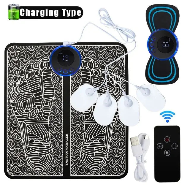 EMS Foot Massager Mat With Neck Patch + 4 Adhesive Pads + Remote Control - Pulse Device for Foot Reflexology, Deep Tissue Massage and Acupressure Stimulation Wholesale Hub
