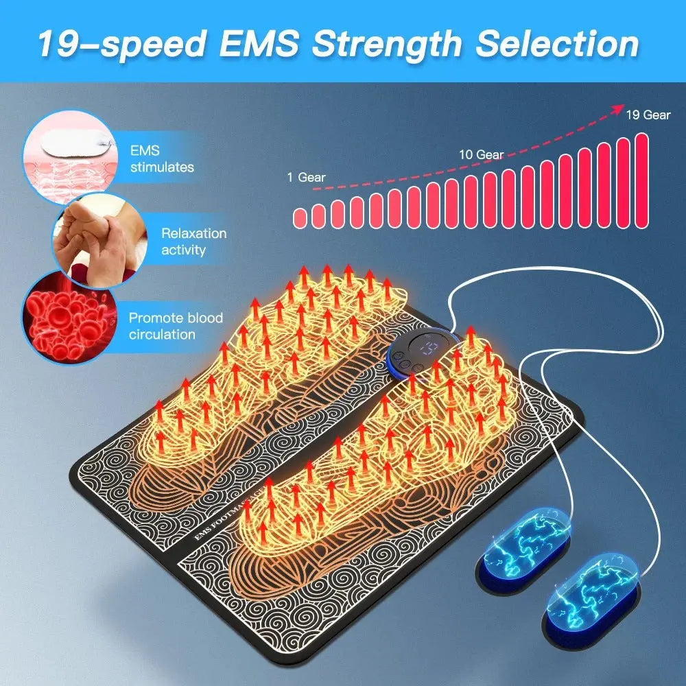 EMS Foot Massager Mat With Neck Patch + 4 Adhesive Pads + Remote Control - Pulse Device for Foot Reflexology, Deep Tissue Massage and Acupressure Stimulation Wholesale Hub