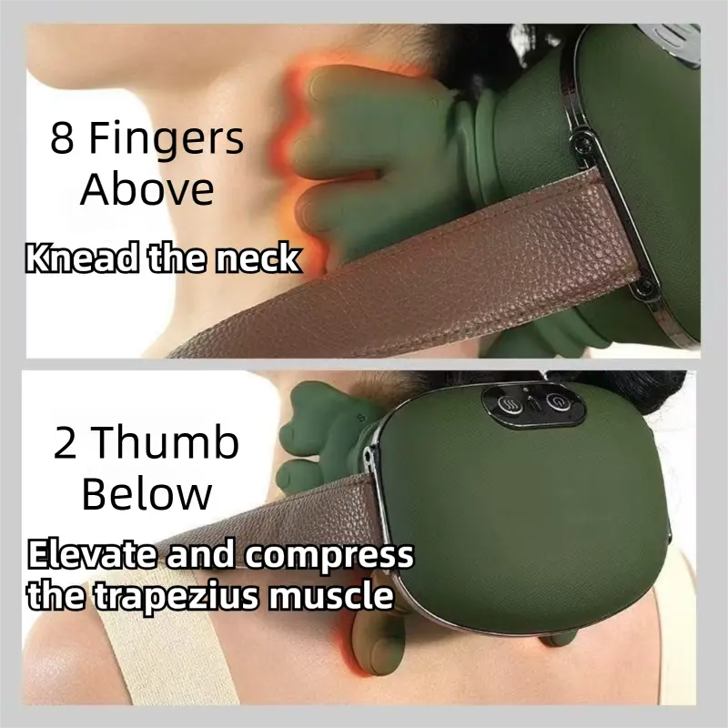 Wireless 4D Bionic 10-Fingers Shoulder & Neck Massager - EMS Micro-current & Vibration Neck Reliever with 2-Level Red Light Heat Wholesale Hub