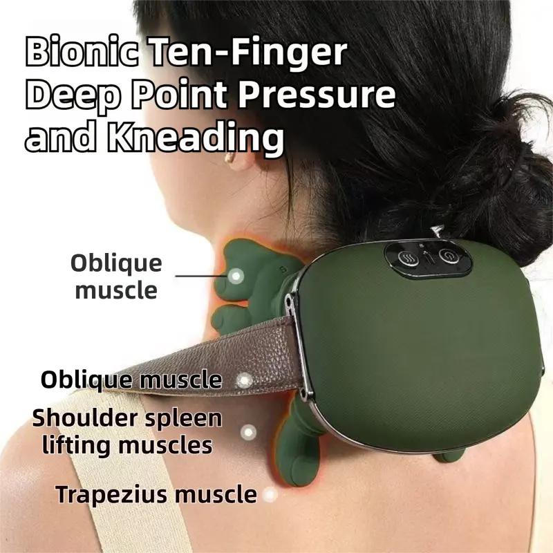 Wireless 4D Bionic 10-Fingers Shoulder & Neck Massager - EMS Micro-current & Vibration Neck Reliever with 2-Level Red Light Heat Wholesale Hub