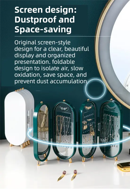 White 4-Layer Retractable Screen-Style Jewelry Display Stand With Mirror Zone - Dust-Proof Necklace & Earring Organizer Case for Vanity Wholesale Hub
