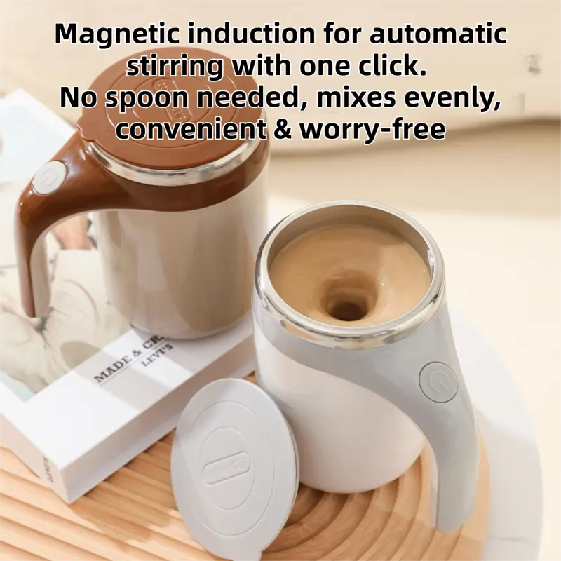 380ML Coffee-Brown Magnetic Self-Stirring Coffee Mug - USB Charging, Leak-Proof Stainless Steel Electric Mixer Cup for Coffee & Milk Wholesale Hub