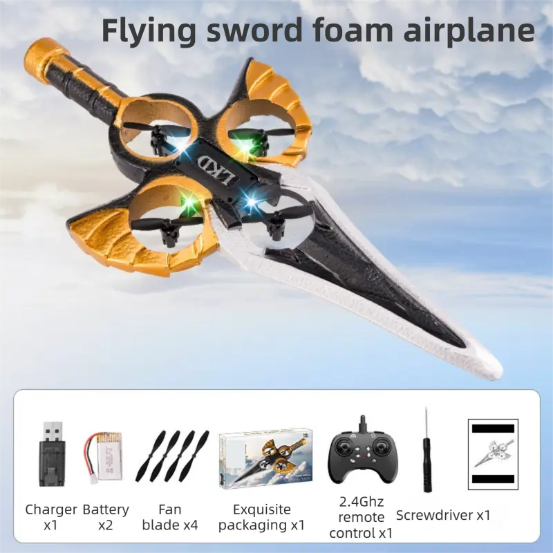 L36 Remote Control Flying Stunt Sword with 360° Flip & One-Key Takeoff - Fully Guarded Propellers and LED Night Lights for Safety & 4-Turbofan High Power Motor (2 Battery Included) Wholesale Hub