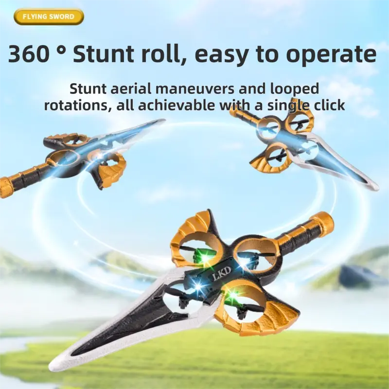 L36 Remote Control Flying Stunt Sword with 360° Flip & One-Key Takeoff - Fully Guarded Propellers and LED Night Lights for Safety & 4-Turbofan High Power Motor (2 Battery Included) Wholesale Hub