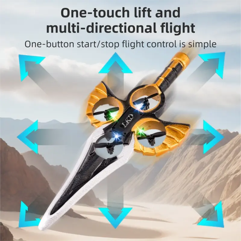 L36 Remote Control Flying Stunt Sword with 360° Flip & One-Key Takeoff - Fully Guarded Propellers and LED Night Lights for Safety & 4-Turbofan High Power Motor (2 Battery Included) Wholesale Hub
