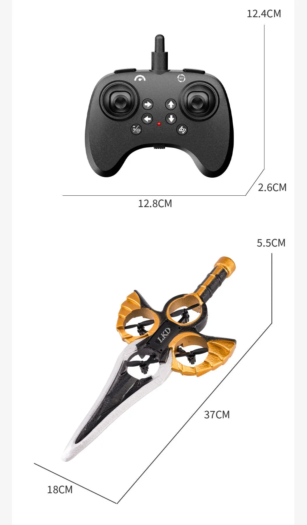 L36 Remote Control Flying Stunt Sword with 360° Flip & One-Key Takeoff - Fully Guarded Propellers and LED Night Lights for Safety & 4-Turbofan High Power Motor (2 Battery Included) Wholesale Hub