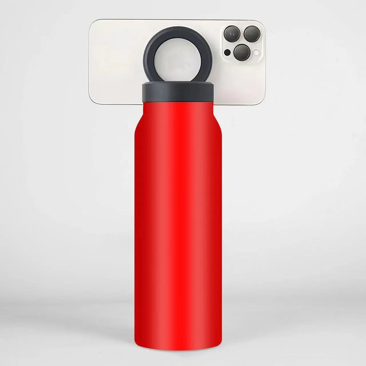 Red 24oz Stainless Steel Insulated Water Bottle With 90° Adjustable Vertical/Horizontal Magnetic Phone Holder - Ringo Style Magnetic Lid Sport Flask Wholesale Hub