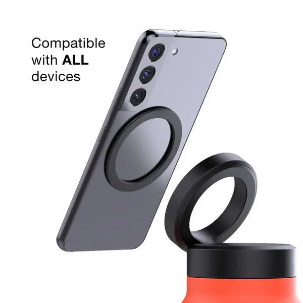 Orange 24oz Stainless Steel Insulated Water Bottle With 90° Adjustable Vertical/Horizontal Magnetic Phone Holder - Ringo Style Magnetic Lid Sport Flask Wholesale Hub