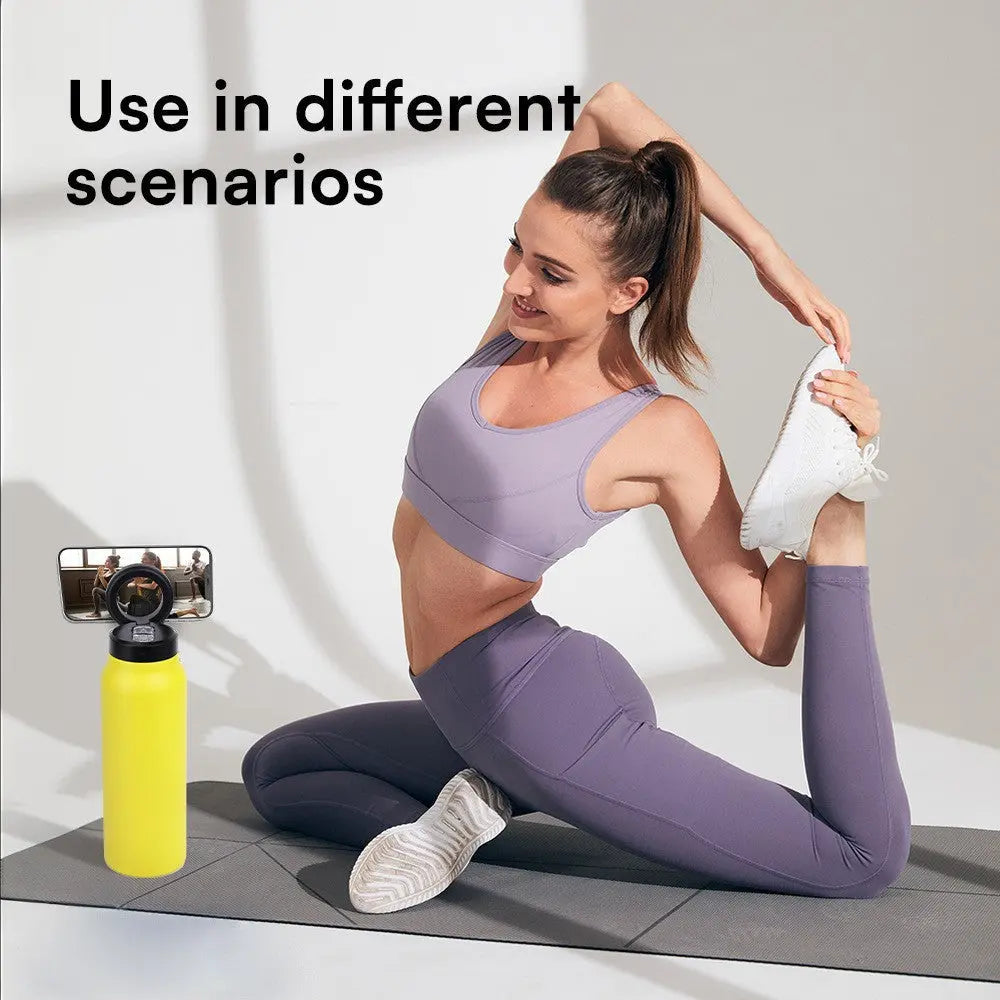 Orange 24oz Stainless Steel Insulated Water Bottle With 90° Adjustable Vertical/Horizontal Magnetic Phone Holder - Ringo Style Magnetic Lid Sport Flask Wholesale Hub