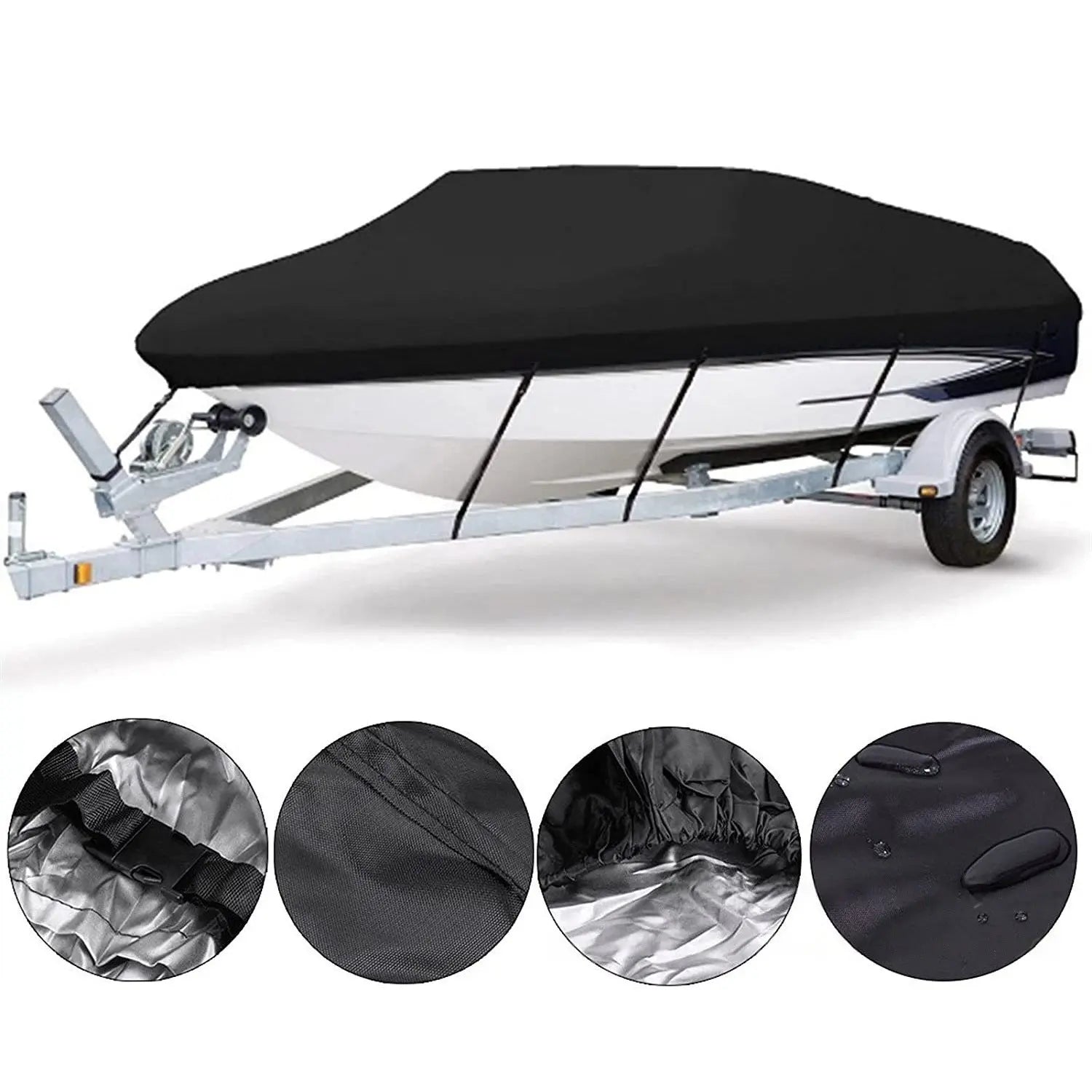 Black Heavy-Duty V-Hull Shield for 14 to 16 FT Yachts - All-Weather Water / Dust / UV Resistant 190T Silver Coated Marine Protector Wholesale Hub