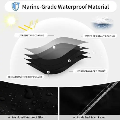 Black Heavy-Duty V-Hull Shield for 14 to 16 FT Yachts - All-Weather Water / Dust / UV Resistant 190T Silver Coated Marine Protector Wholesale Hub