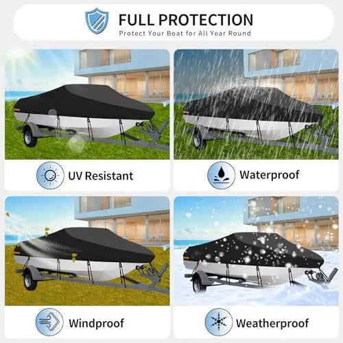 Sliver Heavy-Duty V-Hull Shield for 11 to 13 FT Yachts - All-Weather Water / Dust / UV Resistant 190T Silver Coated Marine Protector Wholesale Hub