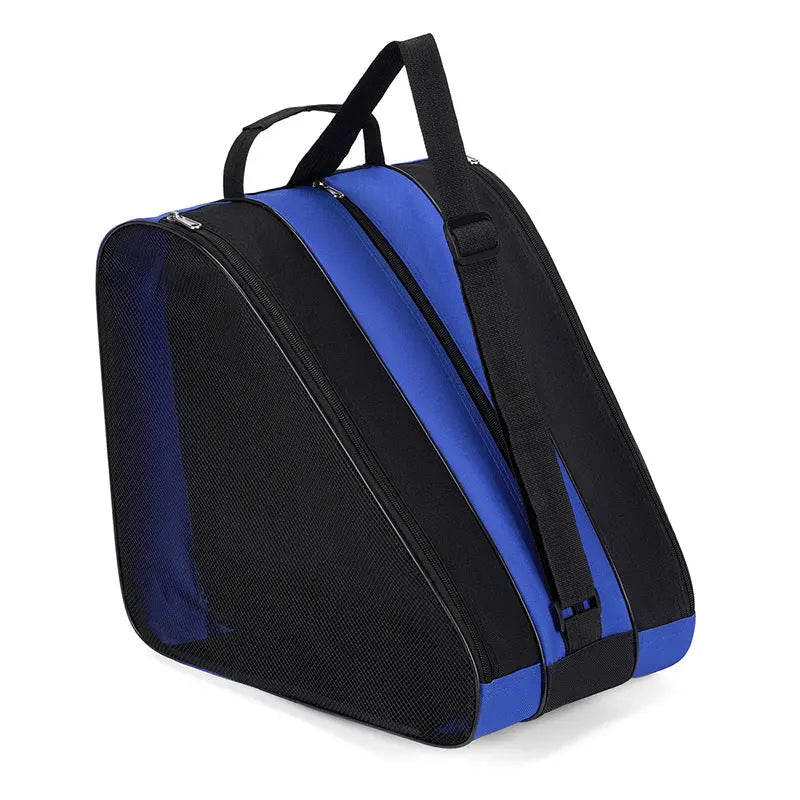 Blue 3-Compartment Roller Skate Bag Breathable Mesh Ice Skate Carrier with Adjustable Shoulder Strap for Kids and Adults Australian Sports Accessories Wholesale Hub
